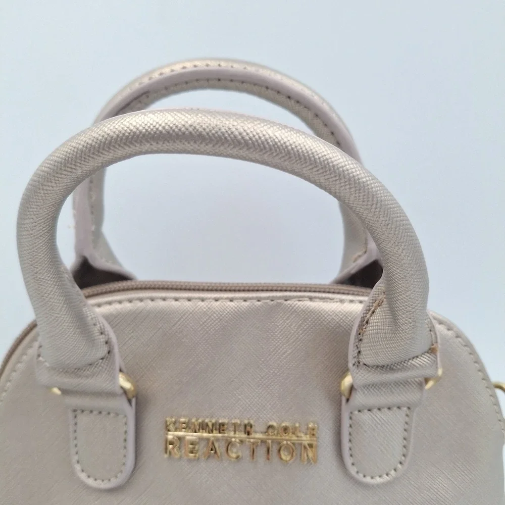 Kenneth Cole Reaction Mini Dome Satchel Metallic Champagne Gold Saffiano Handbag